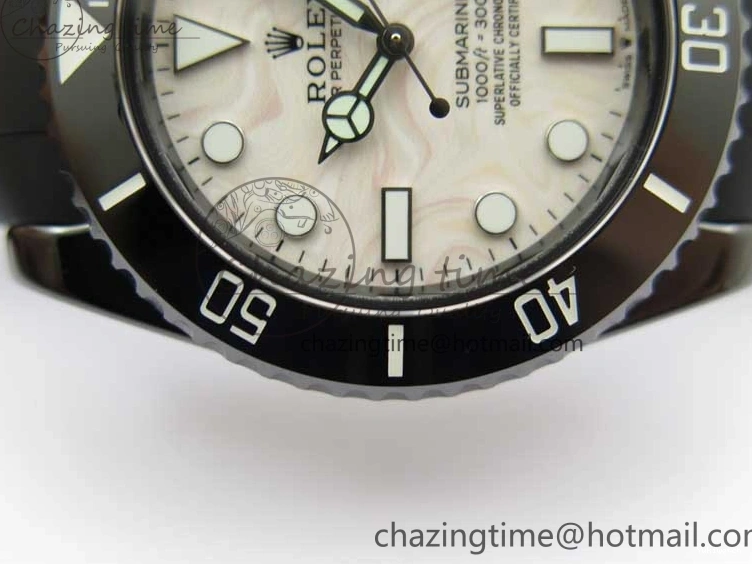 5GF Black Black Best SA3135 Cream Ceramic Dial Submariner on 40mm Strap Rubber Edition 1224